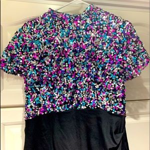 Sequin stretch dress with zipper.